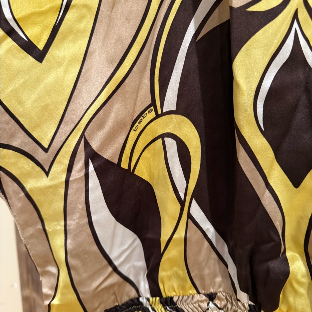 Bebe Yellow And Brown Patterned One-Shoulder Top - image 3